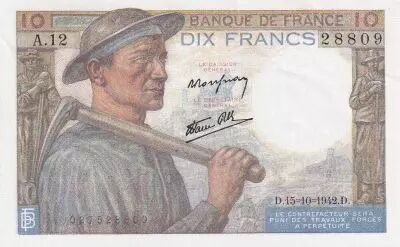 Francia 10 Francs - Minor - 15-10-1942 - Serial A.12 - P.99