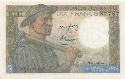 Francia 10 Francs - Minor - 30-10-1947 - Serial E.140