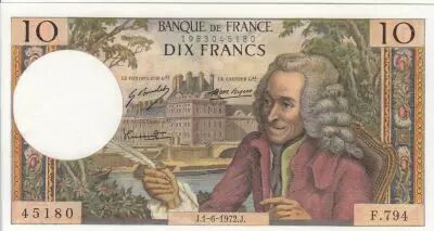 Francia 10 Francs - Voltaire - 01-06-1972 - Serial F.794