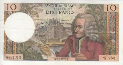 Francia 10 Francs - Voltaire - 02-03-1972 - Serial W.763