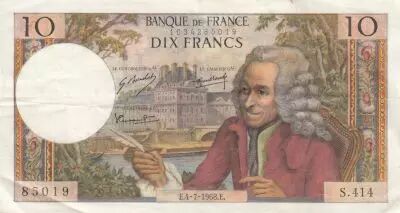 Francia 10 Francs - Voltaire - 04-07-1968 - Serial S.414