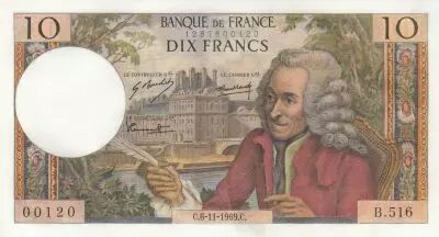 Francia 10 Francs - Voltaire - 06-11-1969 - Serial B.516