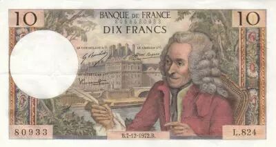 Francia 10 Francs - Voltaire - 07-12-1972 - Serial L.824