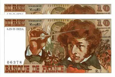 Francia 10 Francs Berlioz - 23-11-1972 2 consecutives numbers