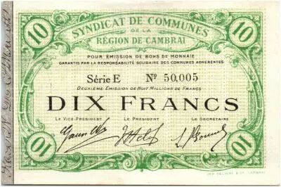 Francia 10 Francs Cambrai City - 1916