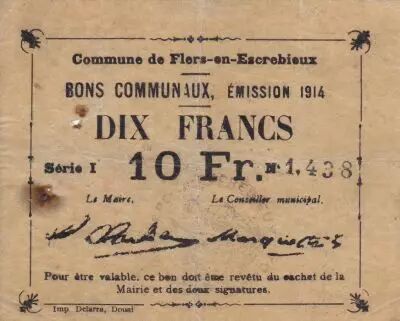 Francia 10 Francs Flers-En-Escrebieux City - 1914