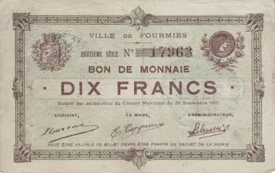 Francia 10 Francs Fourmies City - 1915