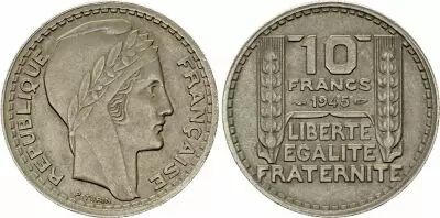 Francia 10 Francs Laureate head - 1945 - short branches
