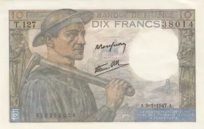 Francia 10 Francs Miner - 09-01-1947 Serial T.127 - AU