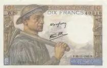 Francia 10 Francs Miner - 19-11-1942 Serial W.20 - AU