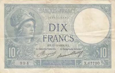 Francia 10 Francs Minerva -  17-12-1936 - Serial X.67750