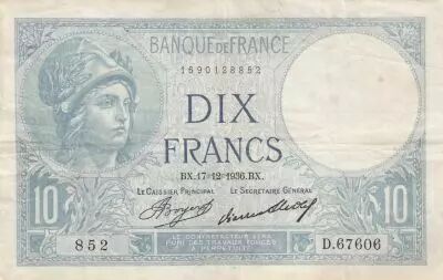 Francia 10 Francs Minerva -  17-12-1936 - Serial X.67750