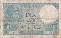 Francia 10 Francs Minerva - Serial V.1208 - 29-06-1916 - P73a