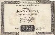 Francia 10 Livres - Watermark Fleur de Lys - 24-10-1792 - Sign. Taisaud - Serial 2062