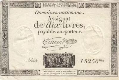 Francia 10 Livres - Watermark Republique -  French Revolution - 24-10-1792 - Serial 15256