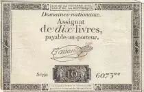 Francia 10 Livres - Watermark Republique -  French Revolution - 24-10-1792 - Serial 6073