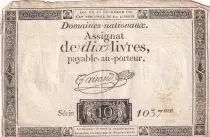Francia 10 Livres Black - Watermark Fleur de Lys - (16-12-1791) - Sign. Taisaud - Serial 1037