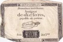 Francia 10 Livres Black - Watermark Fleur de Lys - (24-10-1792) - Sign. Taisaud - Serial 203