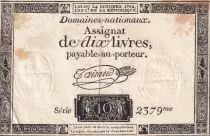 Francia 10 Livres Black - Watermark Fleur de Lys - (24-10-1792) - Sign. Taisaud - Serial 2379 - P. A.66