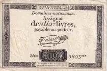 Francia 10 Livres Black - Watermark Fleur de Lys - (24-10-1792) - Sign. Taisaud - Serial 3803 - P. A.66
