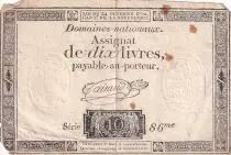 Francia 10 Livres Black - Watermark Fleur de Lys - (24-10-1792) - Sign. Taisaud - Serial 86
