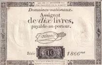 Francia 10 Livres Black - Watermark Republique - (16-12-1791) - Sign. Taisaud - Serial 1866 - P. A.66