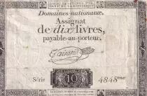 Francia 10 Livres Black - Watermark Republique - (24-10-1792) - Sign. Taisaud - Serial 4848 - P. A.66