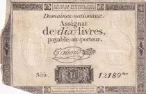 Francia 10 Livres Black on white Watermark Republique (24-10-1792) - Sign. Taisaud - Serial 12189