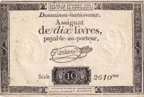 Francia 10 Livres Black on white Watermark Republique (24-10-1792) - Sign. Taisaud - Serial 2610