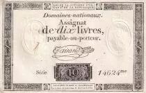 Francia 10 Livres Black Watermark Republique (24-10-1792) - Serial 14624 -- French Revolution