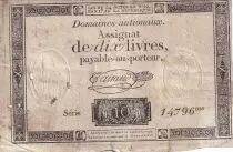 Francia 10 Livres Noir - (24-10-1792) - Sign. Taisaud - Varieties serials - L.161b