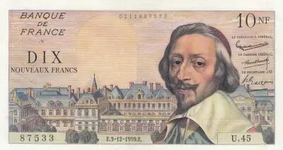 Francia 10 NF - Richelieu - 03-12-1959 - Serial U.45