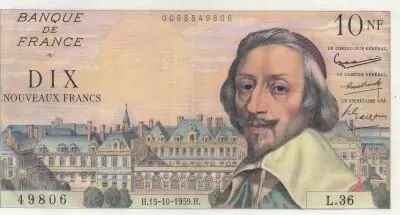 Francia 10 NF - Richelieu - 15-10-1959 - Serial L.36