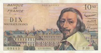 Francia 10 NF - Richelieu - 15-10-1959 - Serial P.33