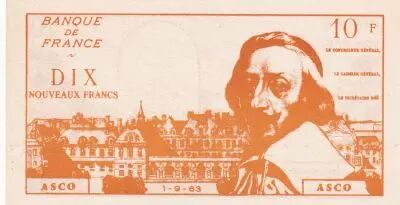 Francia 10 NF - Richelieu - School Note - 1963