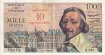 Francia 10 NF sur 1000 Francs - Richelieu - 1957 - Serial D.330 - XF - P.138
