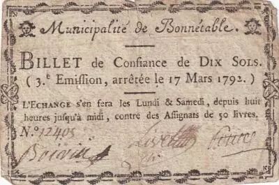 Francia 10 Sols - Sarthe - Municipalit� de Bonnetable - 17-03-1792