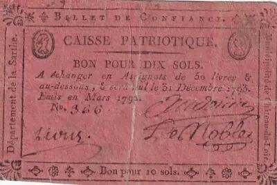 Francia 10 Sols - Sarthe - Municipalit� de Ch�teau-du-Loir - 03-1792
