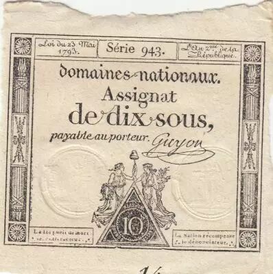 Francia 10 Sous - Women with Liberty cap on pole - 23-05-1793 - Sign. Guyon - S�rie 943 - Num�ro 14
