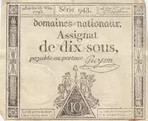 Francia 10 Sous - Women with Liberty cap on pole - 23-05-1793 - Sign. Guyon - S&eacute;rie 943