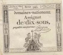Francia 10 Sous - Women with Liberty cap on pole - 23-05-1793 - Sign. Guyon - S&eacute;rie 943