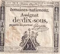 Francia 10 Sous - Women with Liberty cap on pole (04-01-1792)  - Sign. Guyon - S&eacute;rie 1841 - P.64
