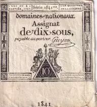 Francia 10 Sous - Women with Liberty cap on pole (04-01-1792) - Sign. Guyon - Serial 1841 - P.64