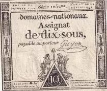 Francia 10 Sous - Women with Liberty cap on pole (24-10-1792) - Sign. Guyon - Serial 1052 - P.64
