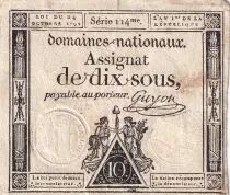 Francia 10 Sous - Women with Liberty cap on pole (24-10-1792) - Sign. Guyon - Serial 114 - P.64
