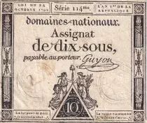 Francia 10 Sous - Women with Liberty cap on pole (24-10-1792) - Sign. Guyon - Serial 114 - P.64