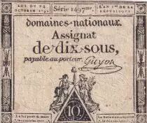 Francia 10 Sous - Women with Liberty cap on pole (24-10-1792) - Sign. Guyon - Serial 1497 - P.64
