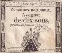 Francia 10 Sous - Women with Liberty cap on pole (24-10-1792) - Sign. Guyon - Serial 894 - P.64