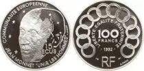 Francia 100 Francs  - 15 Ecus - Silver  Jean Monnet - 1992