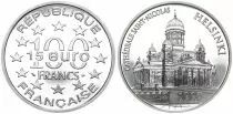 Francia 100 Francs  - 15 Euros - Saint Nicholas Cathedral - Helsinki - Copenhagen - Silver - without certificat